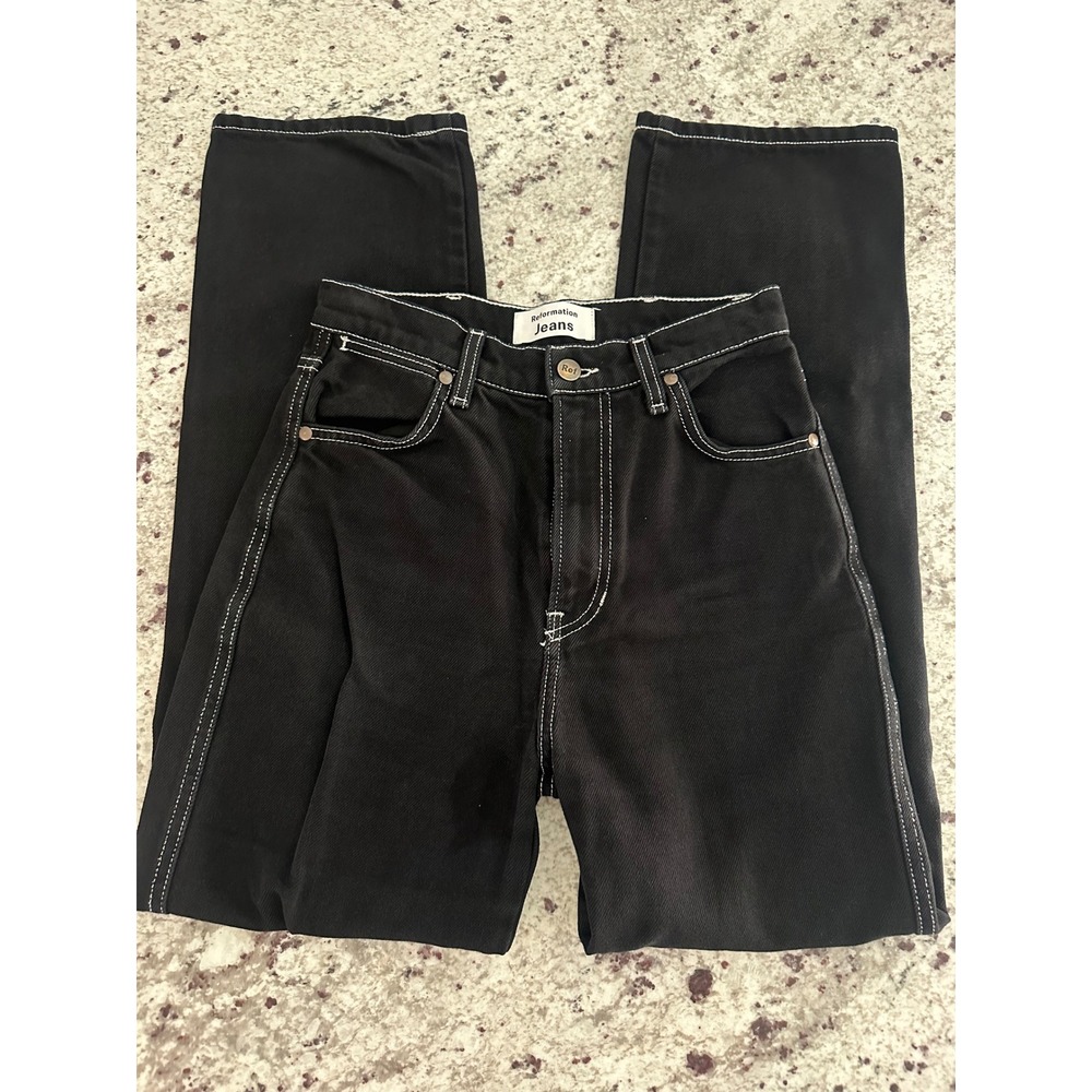 Reformation Cowboy High Rise Straight Black Jeans 24